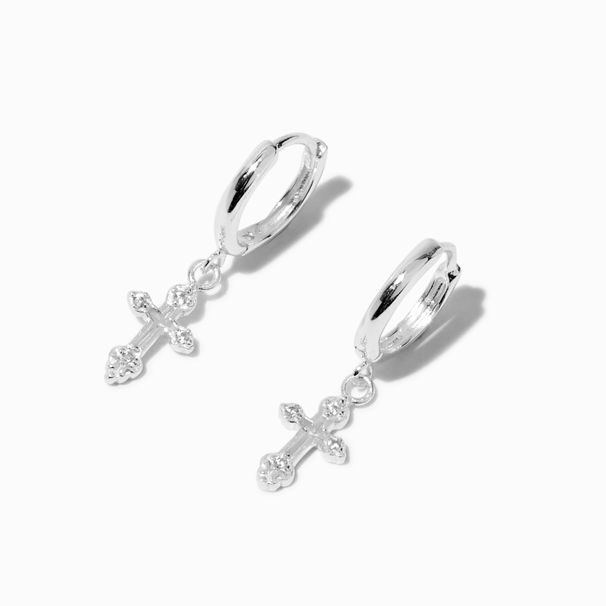 View C Luxe By Claires Cubic Zirconia Ornate Cross Hoop Earrings Silver information