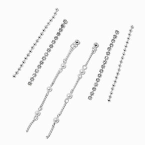 Silver-tone Cup Chain Pearl Earring Stackables Set - 3 Pack,