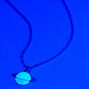 Silver Glow In The Dark Ringed Planet Pendant Necklace,