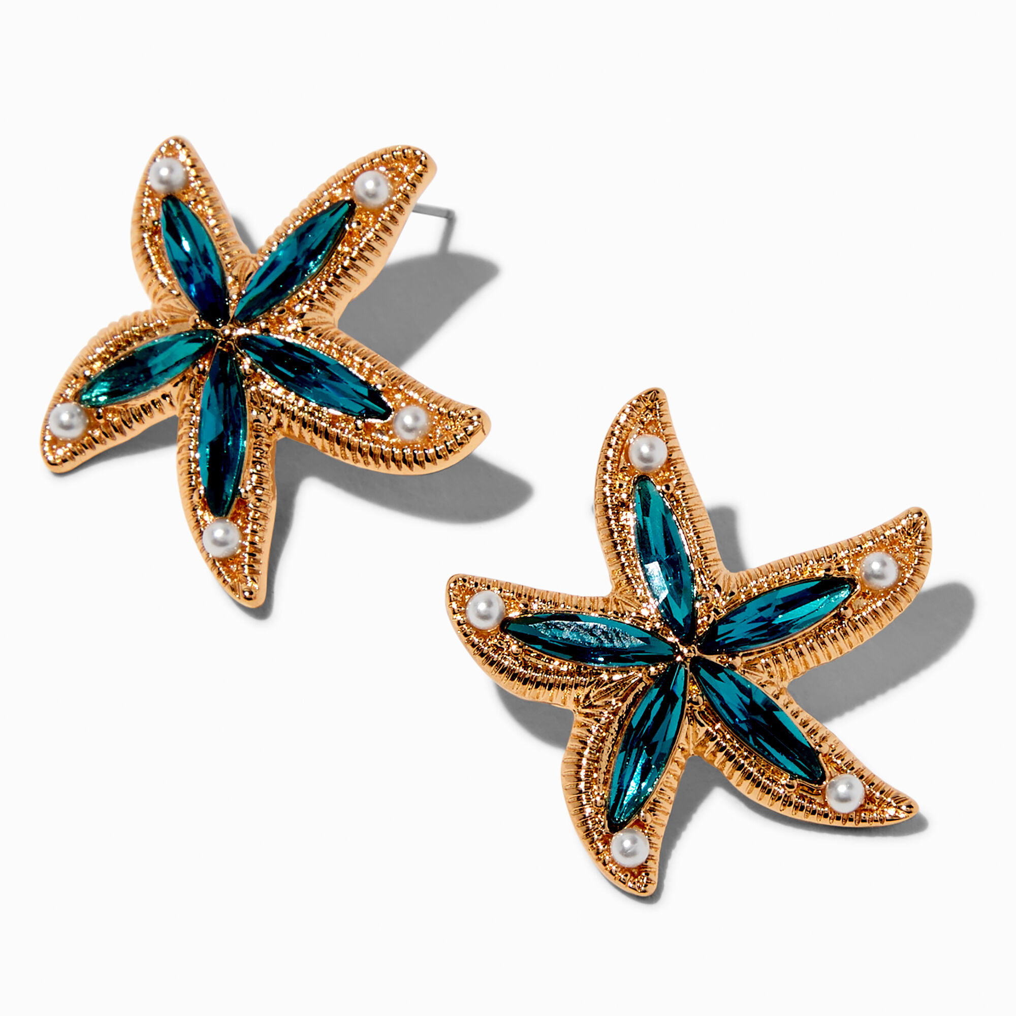 View Claires GoldTone Gem Starfish Stud Earrings Blue information