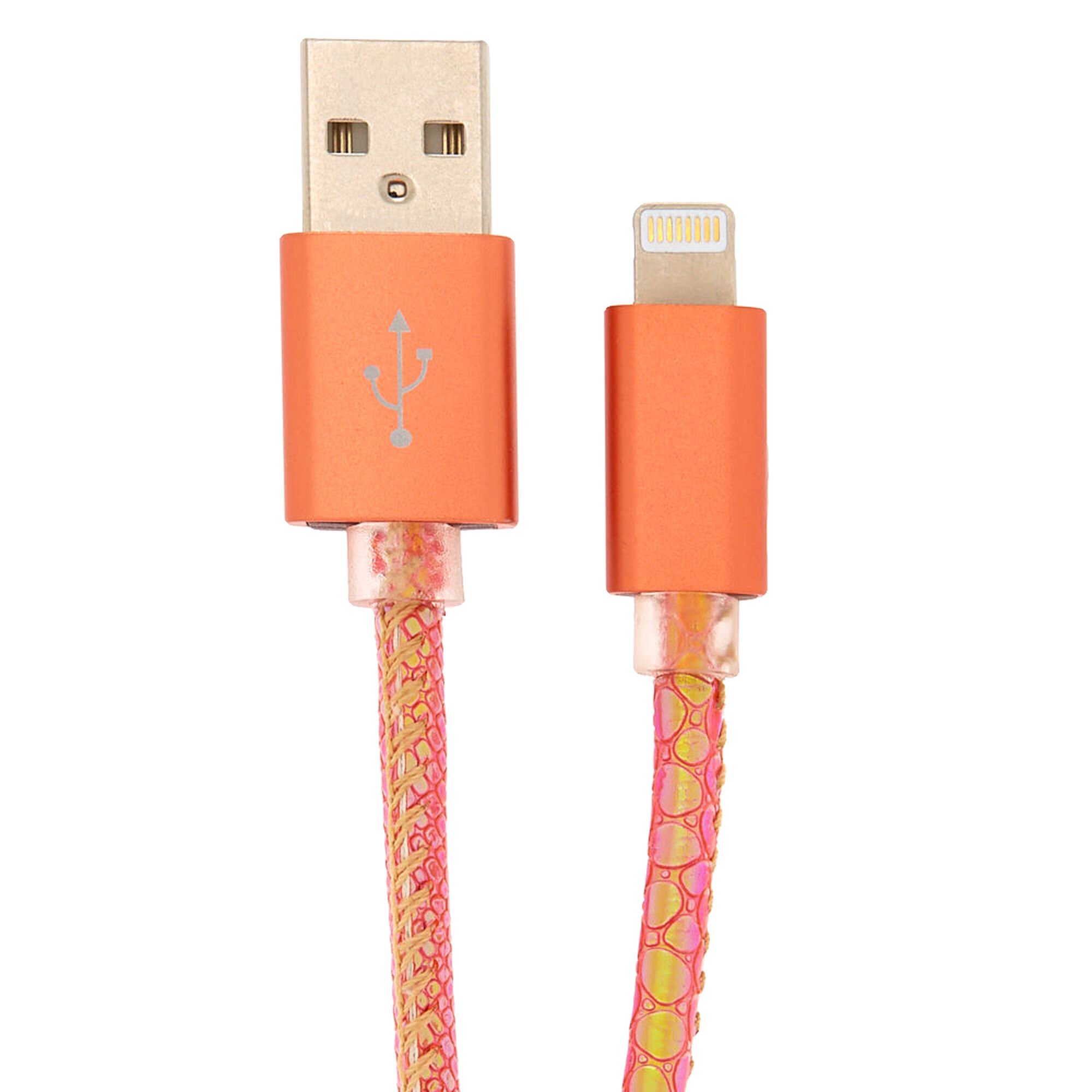 View Claires Metallic Snakeskin Textured Usb Lightning Charging Cable Orange information