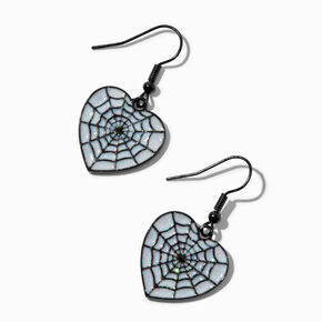 Spider Web Heart Glow in the Dark Drop Earrings,