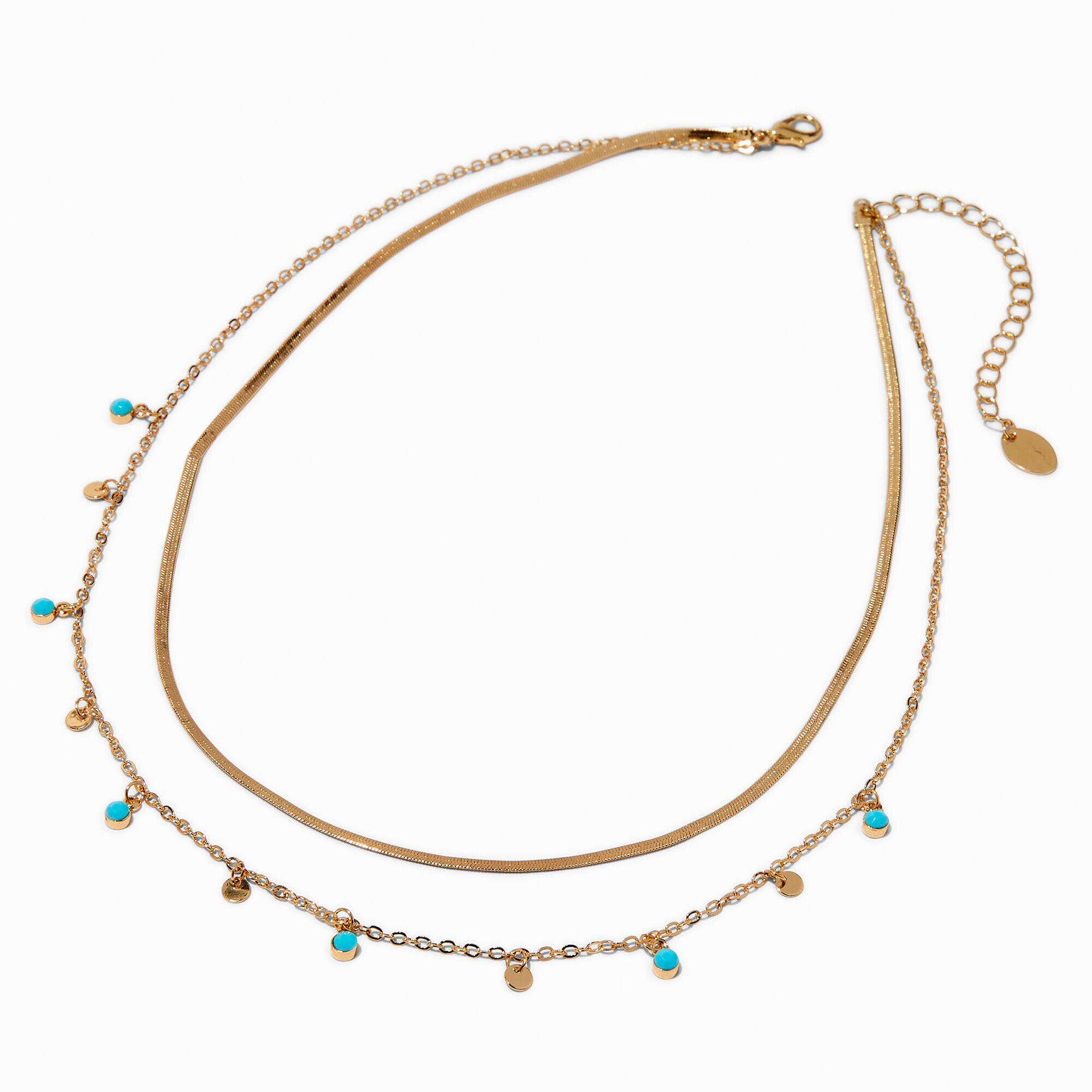 Turquoise & Gold-tone Disc Multi-Strand Necklace ,