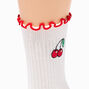Embroidered Cherries White Crew Socks,