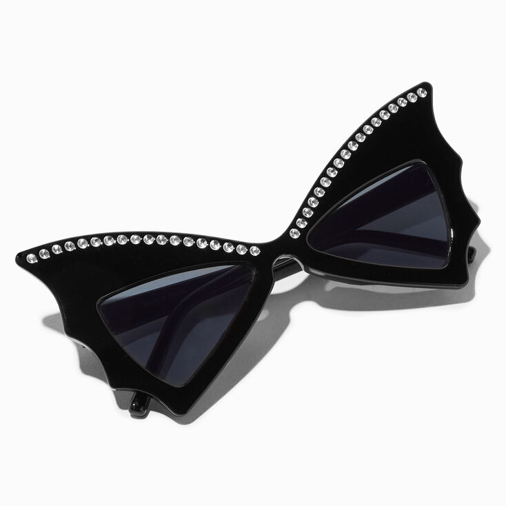 Embellished Bat Wing Black Sunglasses,