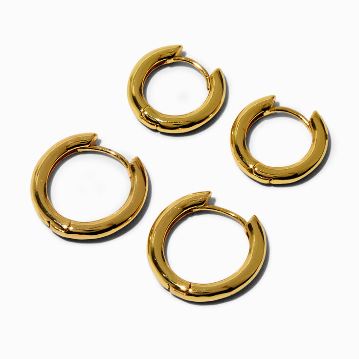 C LUXE by Claire&#39;s 18k Yellow Gold Plated 12MM &amp; 14MM Clicker Hoop Earrings - 2 Pack ,