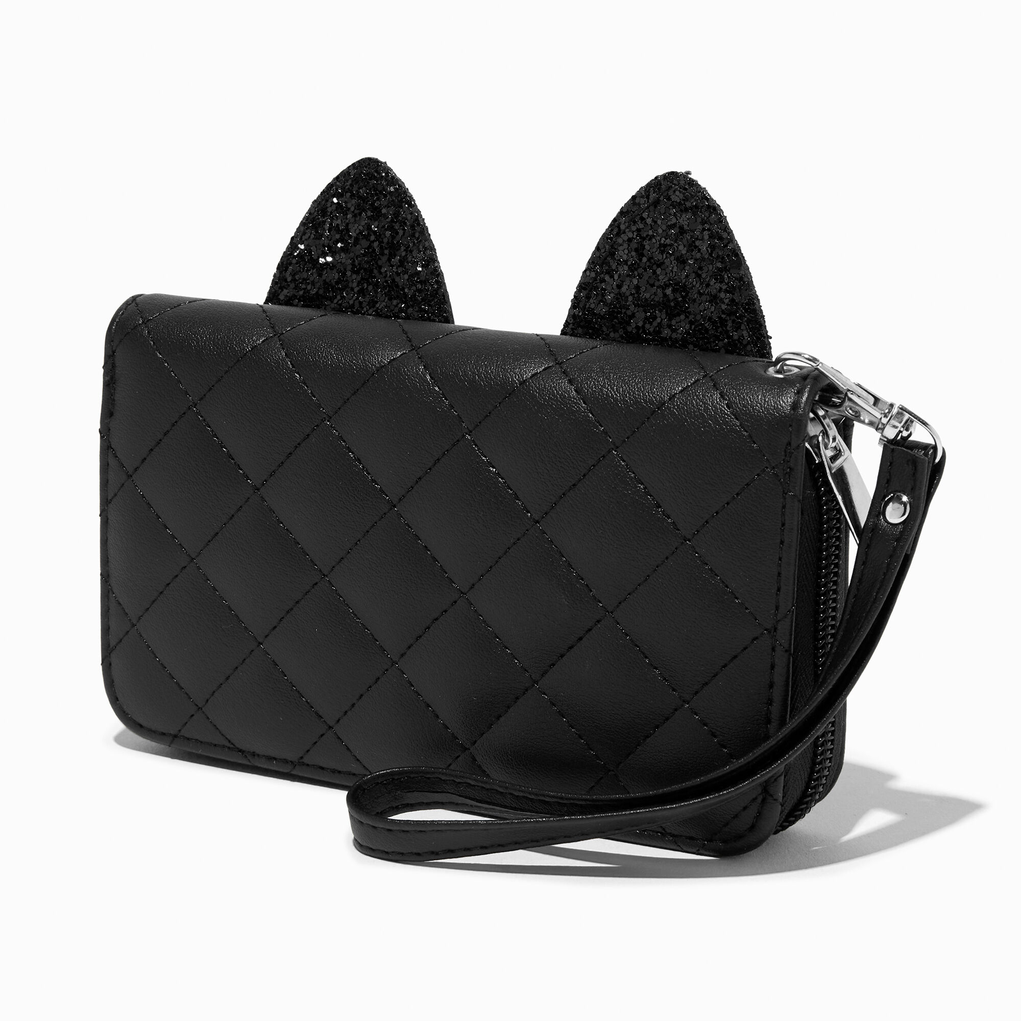 View Claires Quilted Cat Wristlet Wallet Black information
