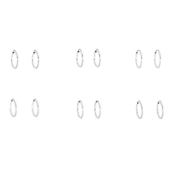 Silver 15MM Textured Hoop Earrings - 6 Pack,