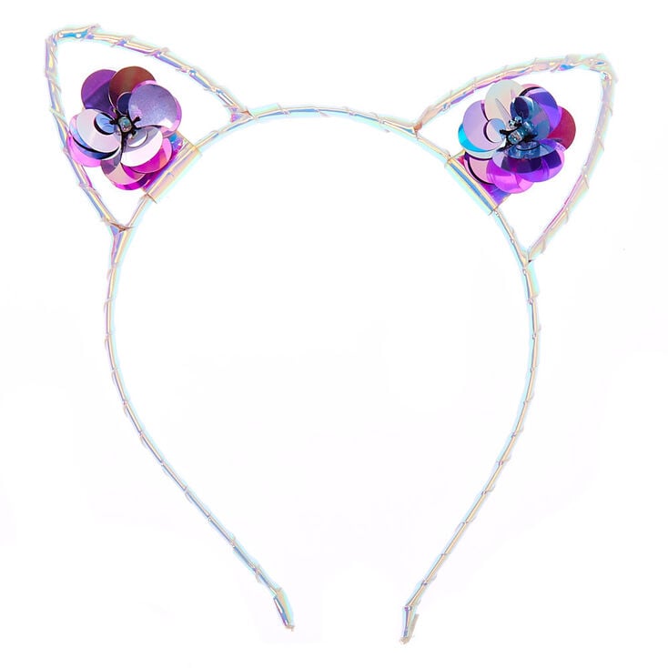 Holographic Sequin Flowers Cat Ears Headband - Purple,