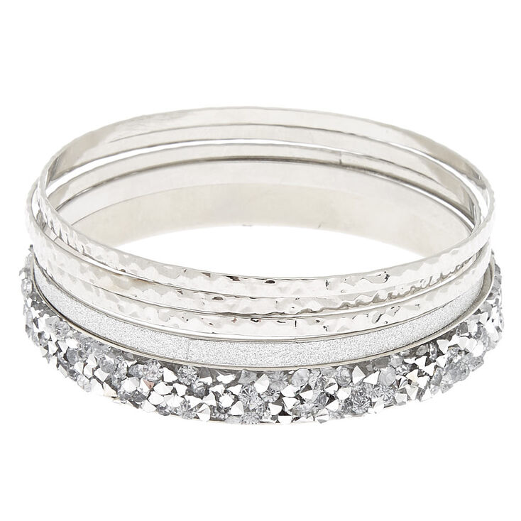 Silver Glitter Bangle Bracelets - 5 Pack,