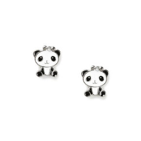 Silver Panda Bow Stud Earrings,