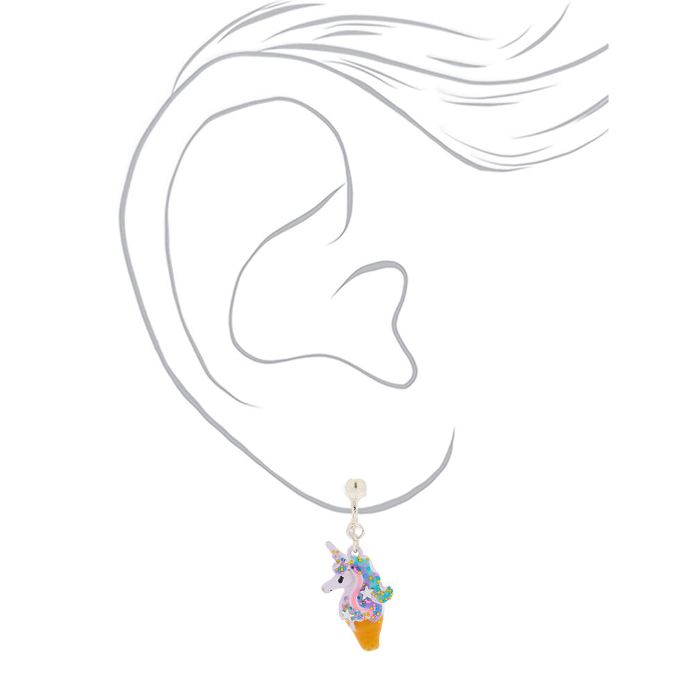 1" Unicorn Clip On Drop Earrings,