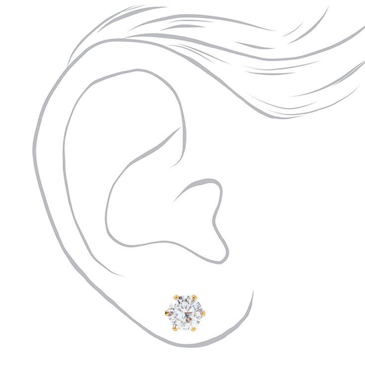18k Gold Plated Cubic Zirconia Round Stud Earrings - 7MM,