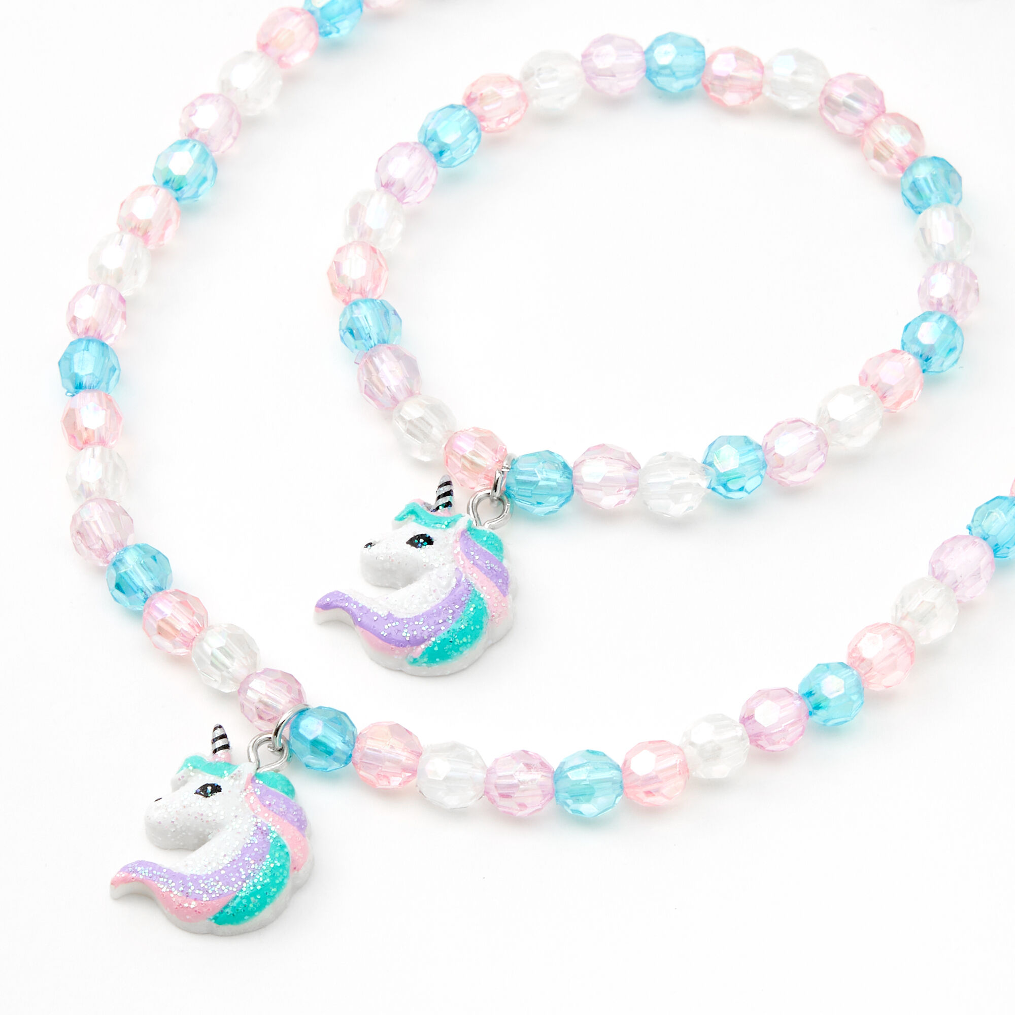 Claire s Club Unicorn Beaded Jewellery Set Lilac 2 Pack
