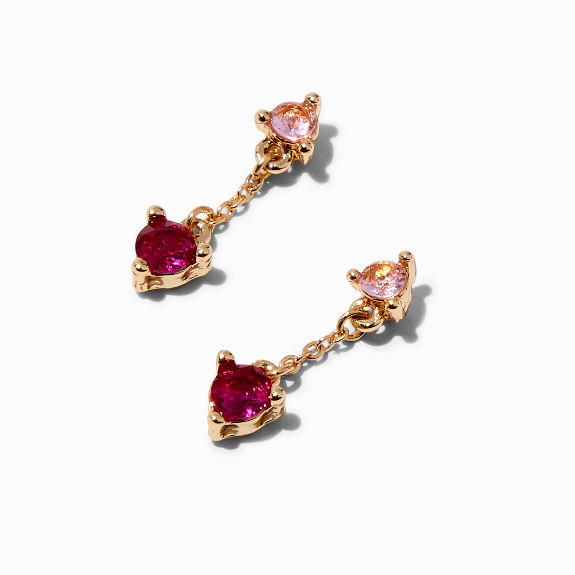 Pink Cubic Zirconia Stack Gold-tone 0.5" Drop Earrings,