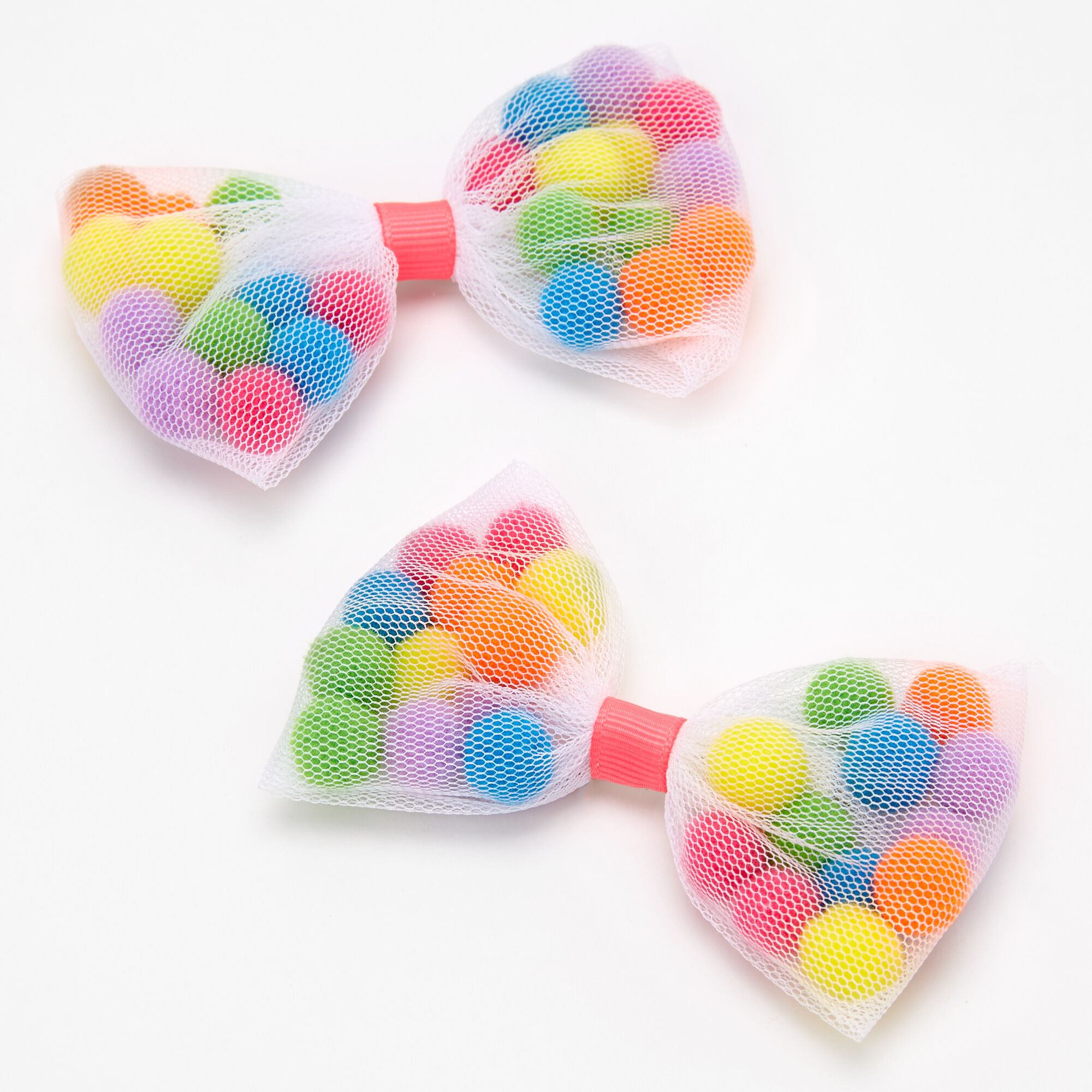 Rainbow Pom Pom Shakey Bow Hair Clips - 2 Pack,
