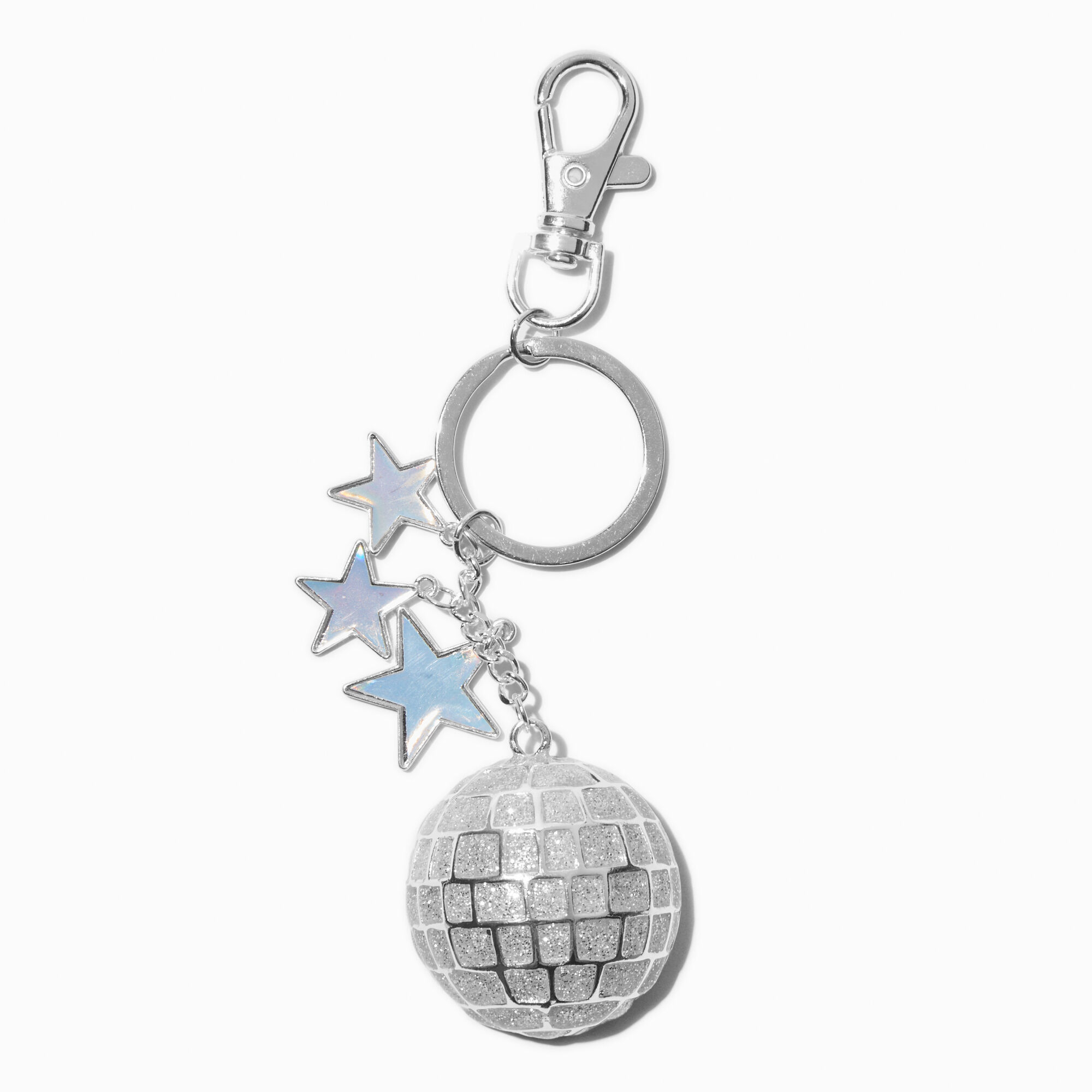 Claire s Glitter Disco Ball Silver tone Star Keychain Brazos Mall