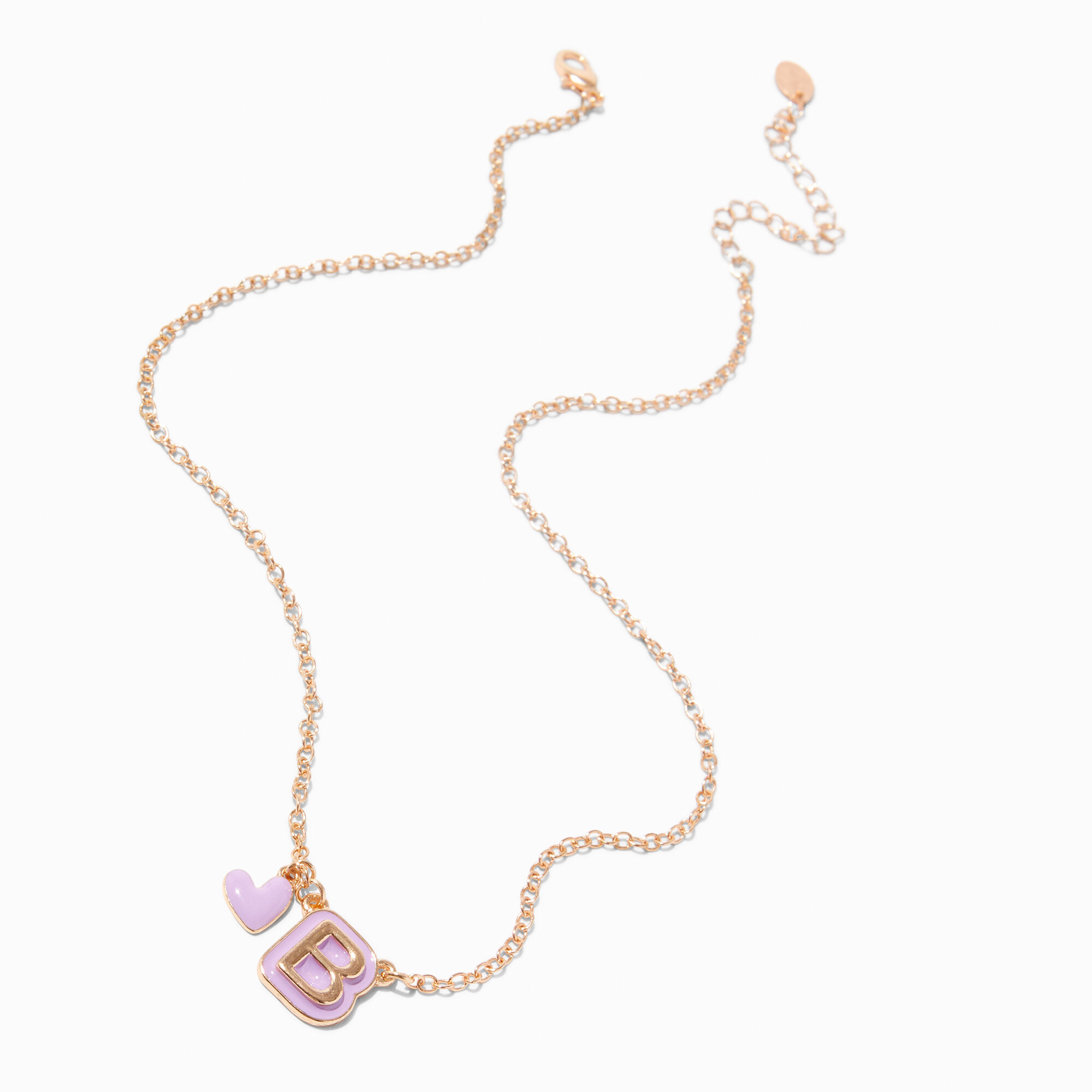 Purple Bubble Initial Heart Pendant Necklace - B,