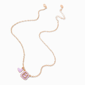 Purple Bubble Initial Heart Pendant Necklace - B,