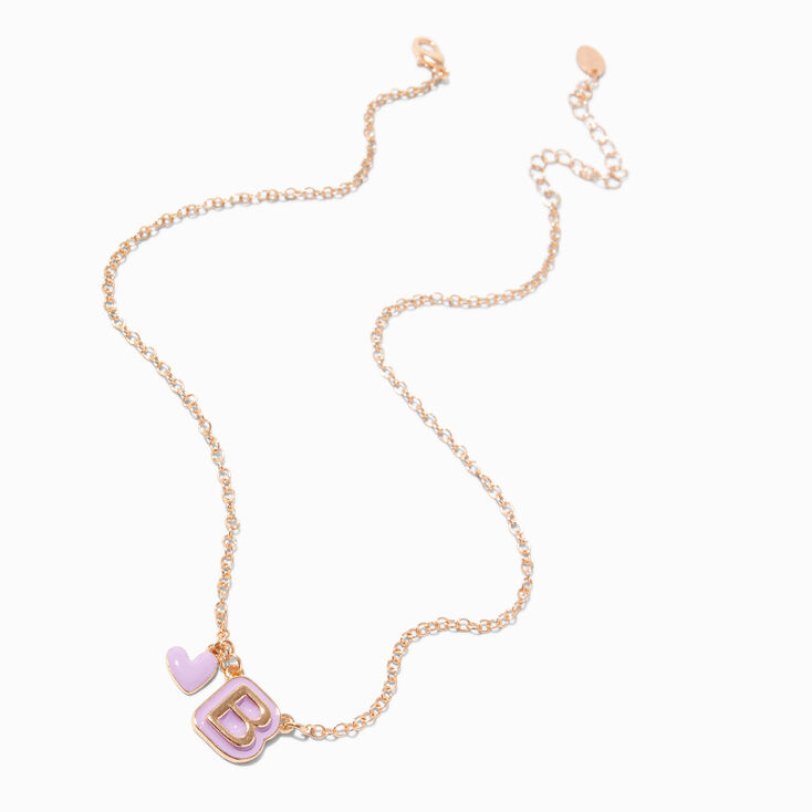 Collier &agrave; pendentif c&oelig;ur &agrave; initiale bulle violet&nbsp;- B,