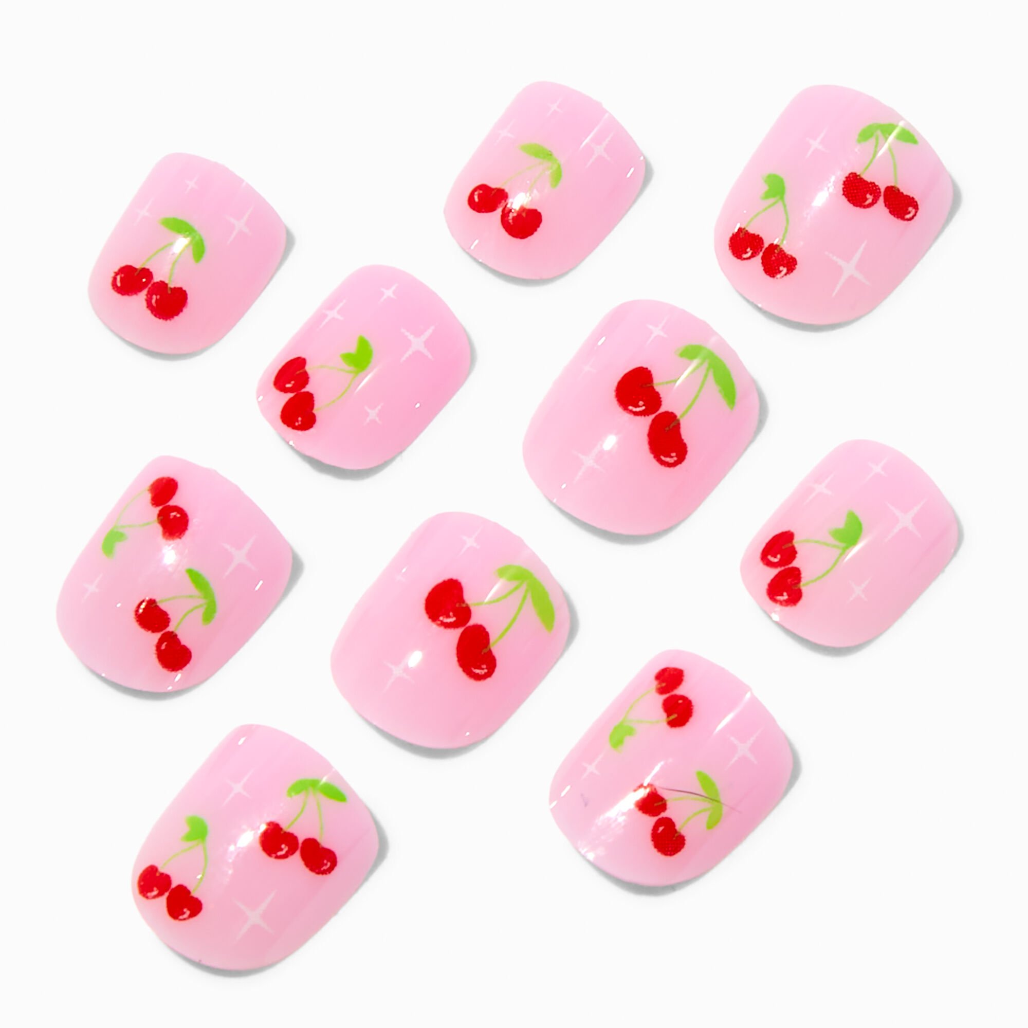 Claire's Club Pink Cherry Press On Vegan Faux Nail Set - 10 Pack,