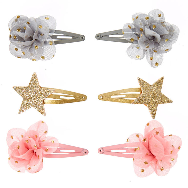 Claire&#39;s Club Chiffon Flower &amp; Star Hair Clips - 6 Pack,