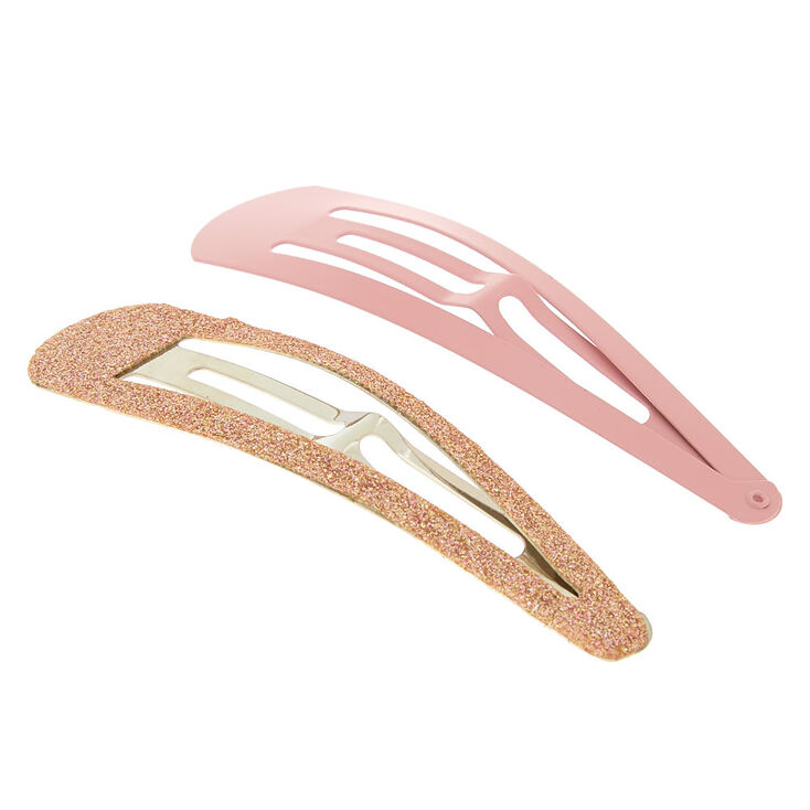 Glitter Matte Jumbo Snap Hair Clips - Pink, 2 Pack,