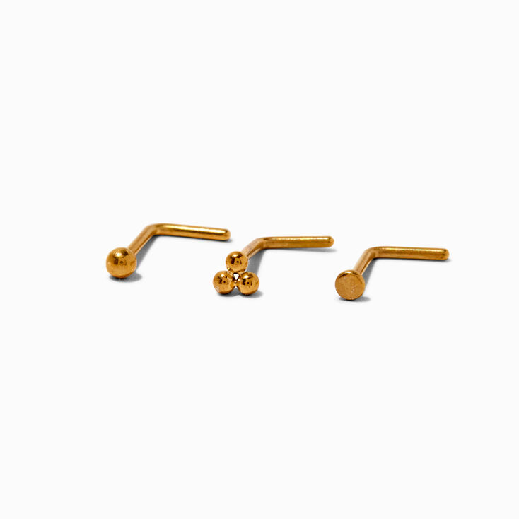 20G 18k Gold Plated Titanium Round Ball Nose Studs - 3 Pack,