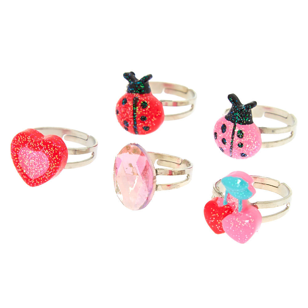 Claire's Club Spring Charm Ladybug Box Rings - 5 Pack,