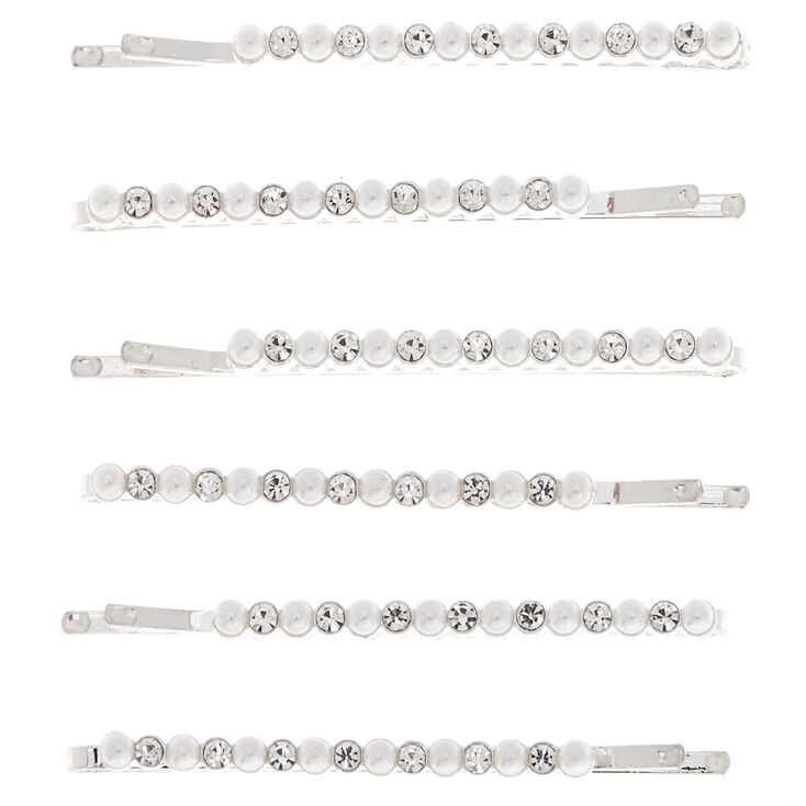 Silver-tone-Tone Faux Pearl &amp; Crystal Bobby Pins,