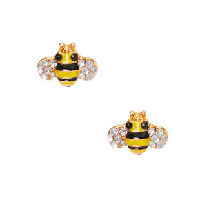 Gold-tone Crystal Bee Stud Earrings,