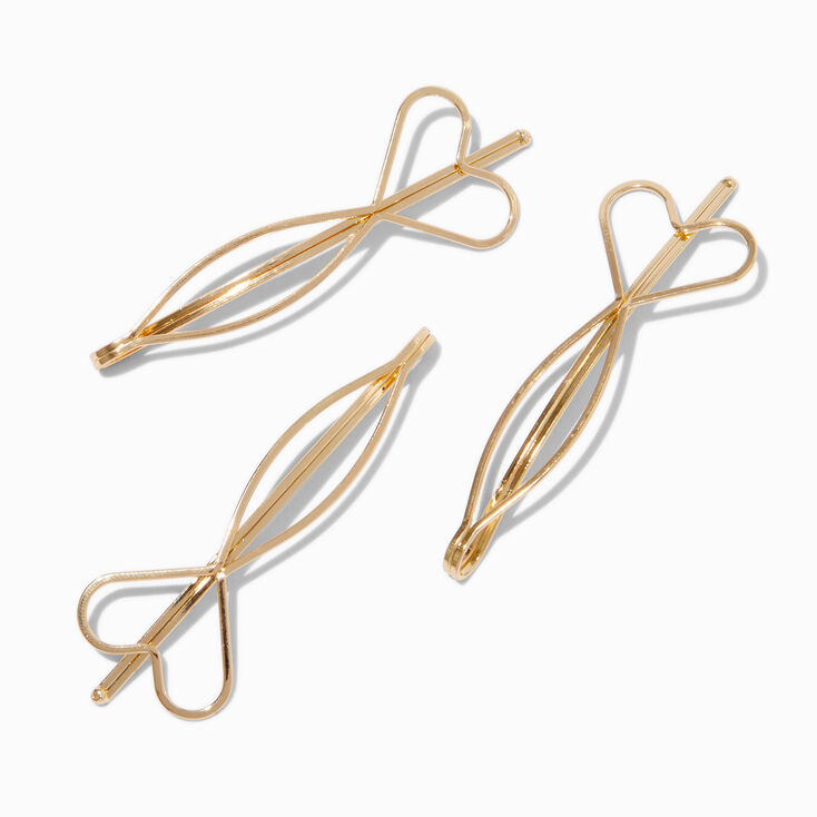 Gold-tone Open Heart Hair Pins - 3 Pack,