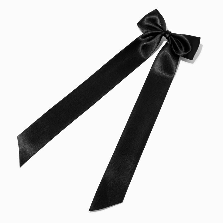 Black Satin Long Tail Bow Hair Clip,