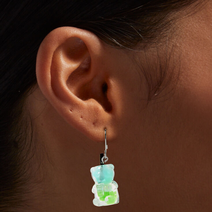 Green Glow in the Dark 0.5&quot; Gummy Bear Drop Earrings,