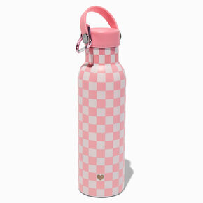 Pink Checkered Stainless Steel Water Bottle,