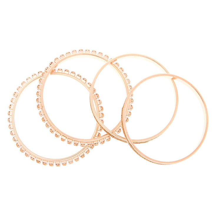 Claire&#39;s Club Glitter Crystal Bangle Bracelets - Rose Gold, 4 Pack,