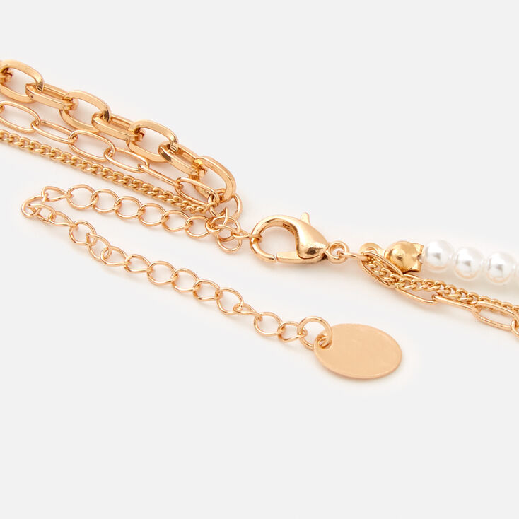 Gold Padlock and Pearl Multi Strand Pendant Necklace,