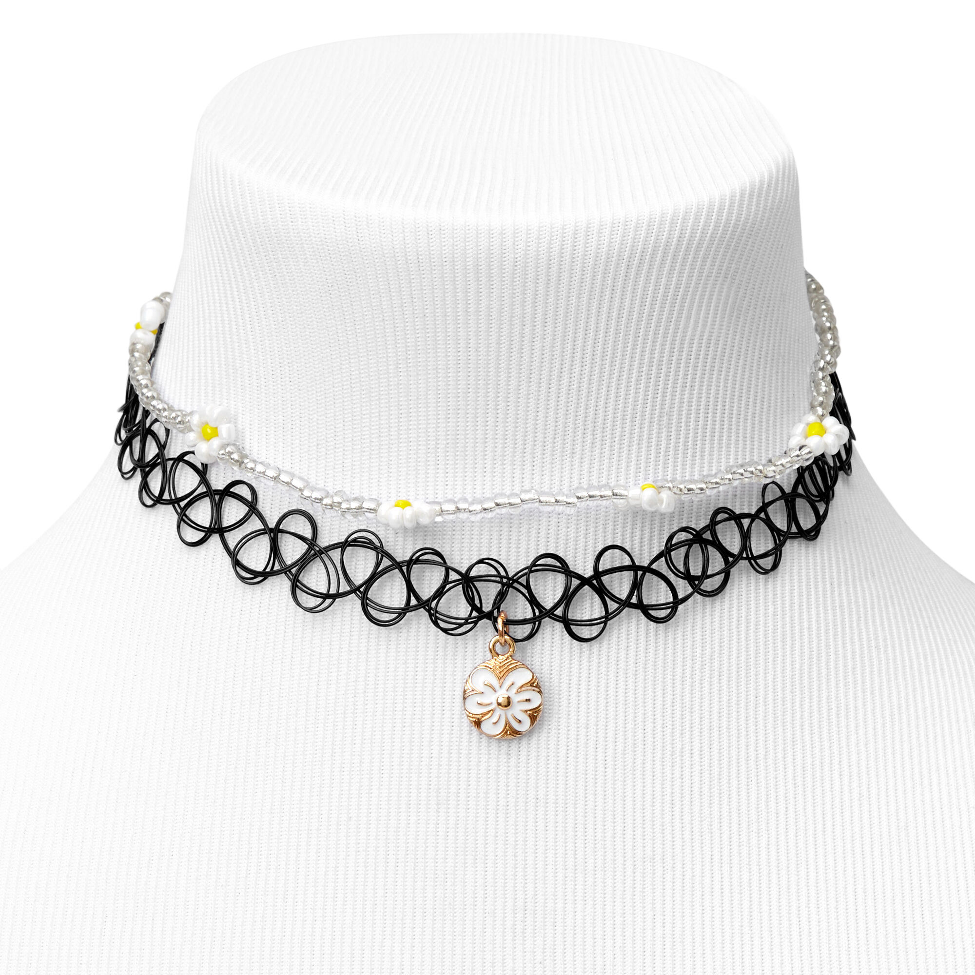 Daisy Tattoo Multi Strand Choker Necklace,