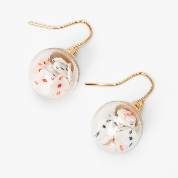 Gold 1&quot; Playing Cards Confetti Shaker Drop Earrings,