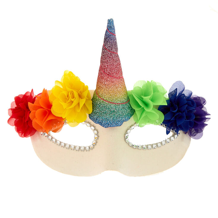 Masque licorne fleurs arc-en-ciel,