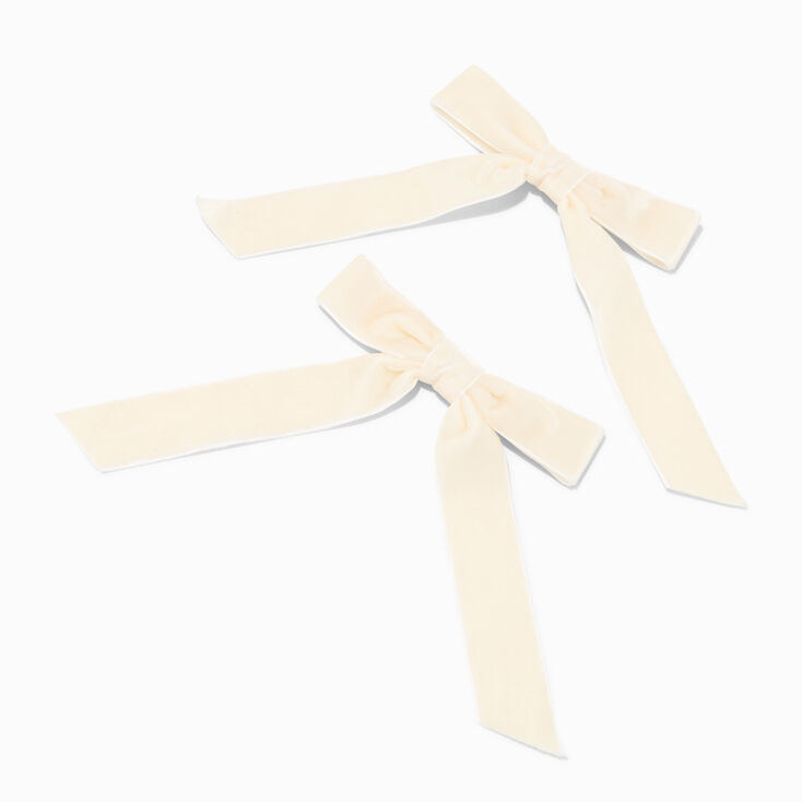 Ivory Velvet Bow Hair Clips - 2 Pack,