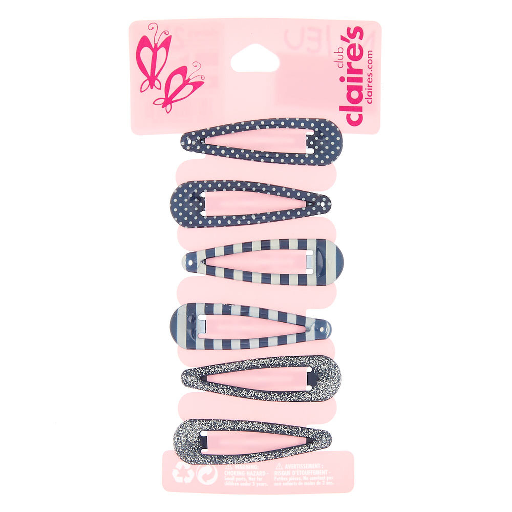 Claire S Club Snap Hair Clips Navy 6 Pack Claire S