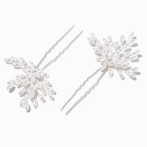 White Pearl Floral Spray Hair Pins - 2 Pack,