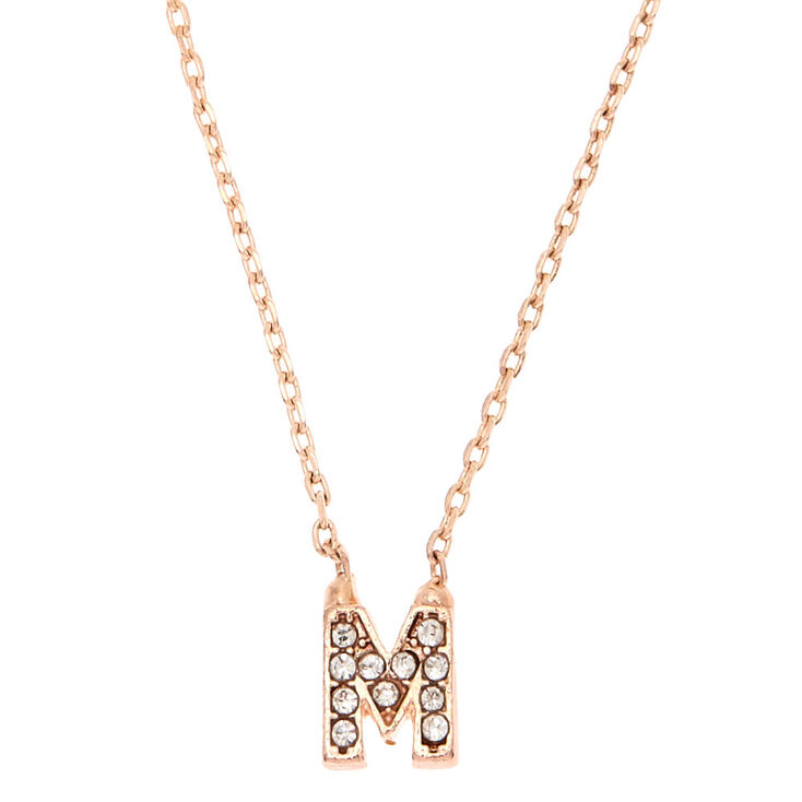 Rose Gold Embellished Initial Pendant Necklace - M,
