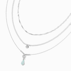 Mint Bead Multi Strand Silver-tone Chain Necklace,
