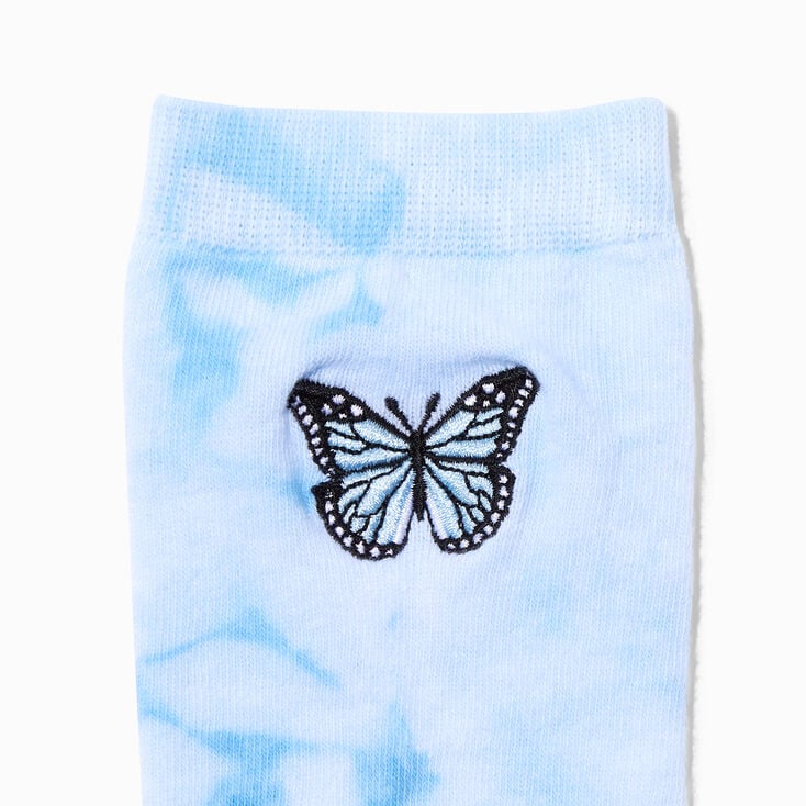Chaussettes montantes papillon tie-dye bleues,