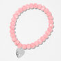 Silver Heart Pink Beaded Stretch Bracelet,