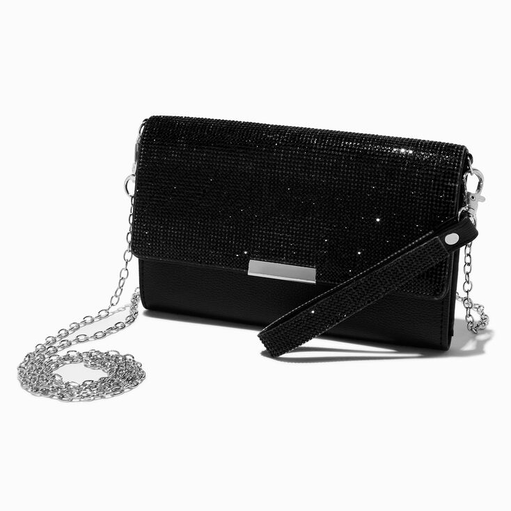 Black Bling Crossbody Wristlet Wallet,