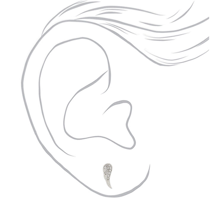 Silver Crystal Wing Stud Earrings,