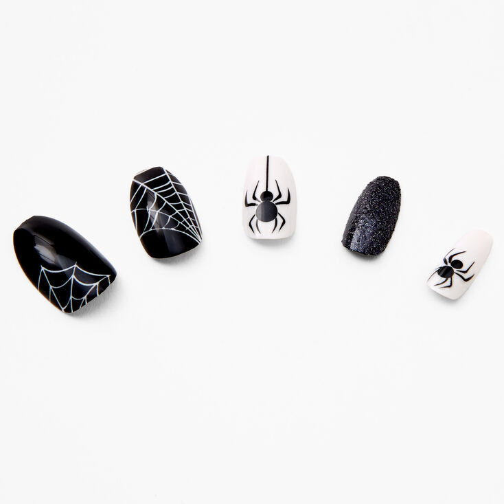Spider Web Coffin Faux Nail Set - 24 Pack,
